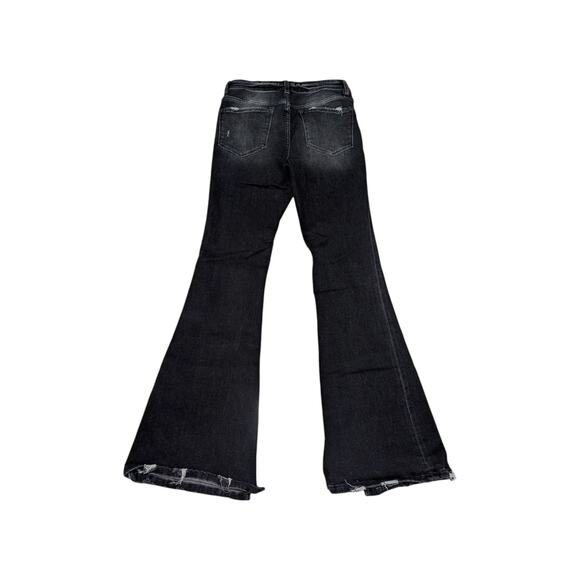 Flying Monkey Mid-Rise Flare Stretch Jeans Wind Snap Faded Chewed Hem Ripped 26 - Picture 2 of 5